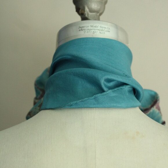 Vintage Silk Scarf, Blue and Purple Watercolor Print Rectangle Wrap - Picture 8 of 10